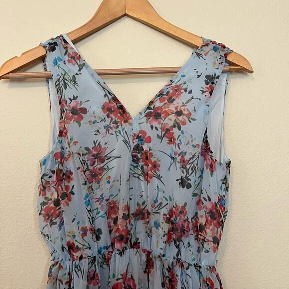 Likely floral V neck handkerchief hem sleeveless boho feminine midi dress - Picture 3 of 14